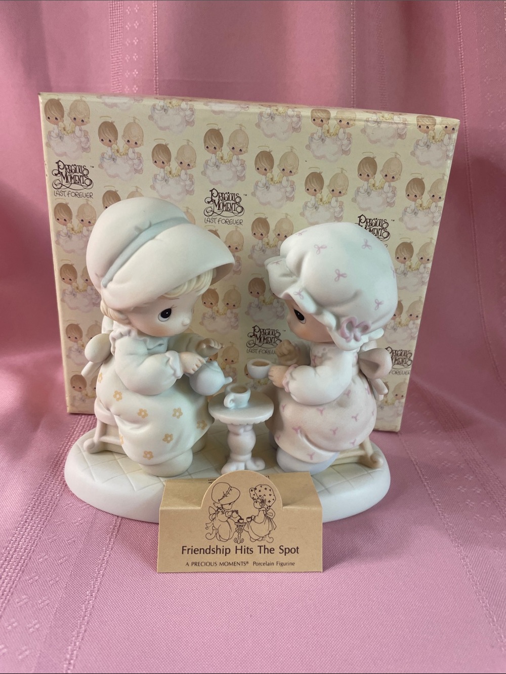 Precious Moments Porcelain Tea Time Figurine — Pink and Cream
